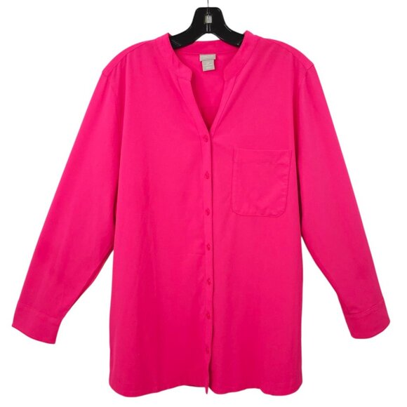 Chicos Zenergy Neema Button Front Shirt Womens Size 2P US 12/14P Roll Tab Sleeve - Picture 1 of 16